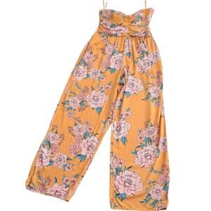 Band of Gypsies Mustard Color with Flowers Strapless Jumper Womans Size XL